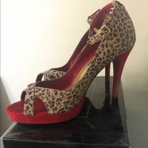 Leopard and Red Platform Heels Size 10